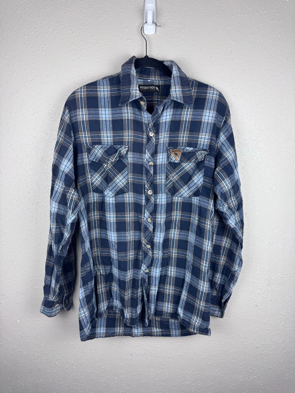 Mens Woodstock Open Air Wear Mens Blue Flannel size Small